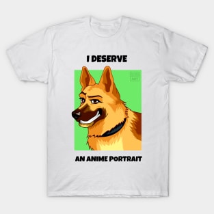 German Shepherd Dog: Anime Cartoon Portrait T-Shirt